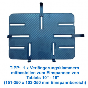 Verlängerungsklammern für P-Tisch, zum Einspannen von Tablets 10''-16'' (151-350 x 103-250 mm Einspannbereich)