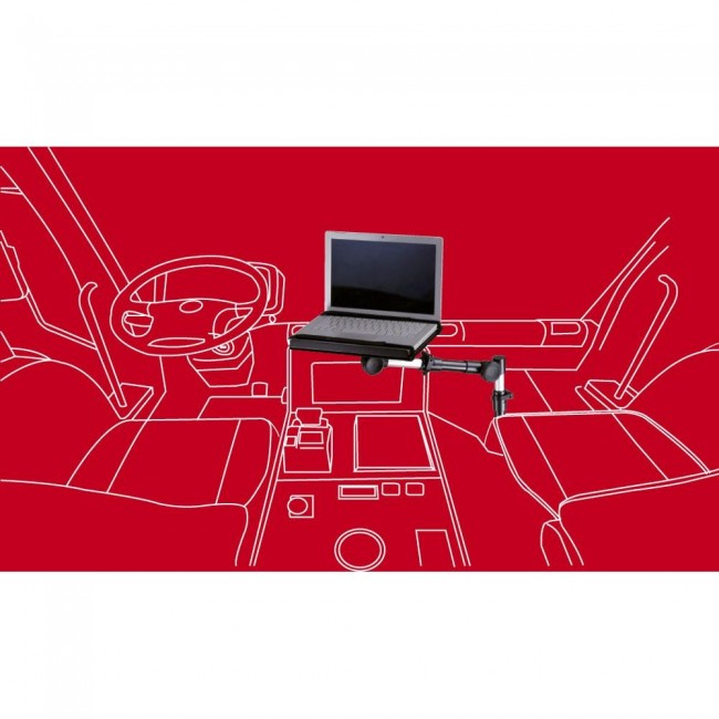 Lescars Laptophalter: Universal-Notebook-Kfz-Halterung mit Kamerastativ ( Laptop Schwenkarm)